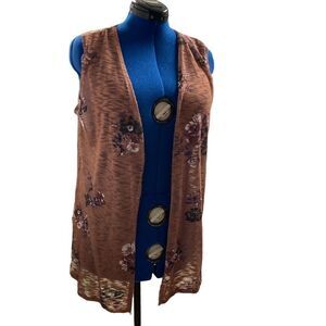 CEST. 1946, Women’s Floral Open Front Vest Brown Size Medium 3 side buttons
